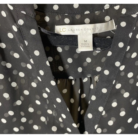 LC Lauren Conrad Top Womens M Black White Polka Dot Sheer Blouse - Picture 4 of 7